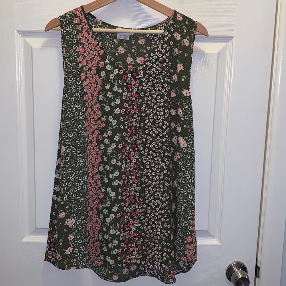 Van Heusen XXL Olive Floral Green Sleeveless Blouse